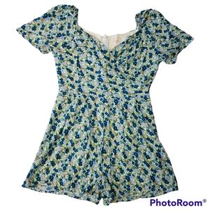 Harper Heritage Francescas Short Romper Blue Green Spring Floral Medium EUC.